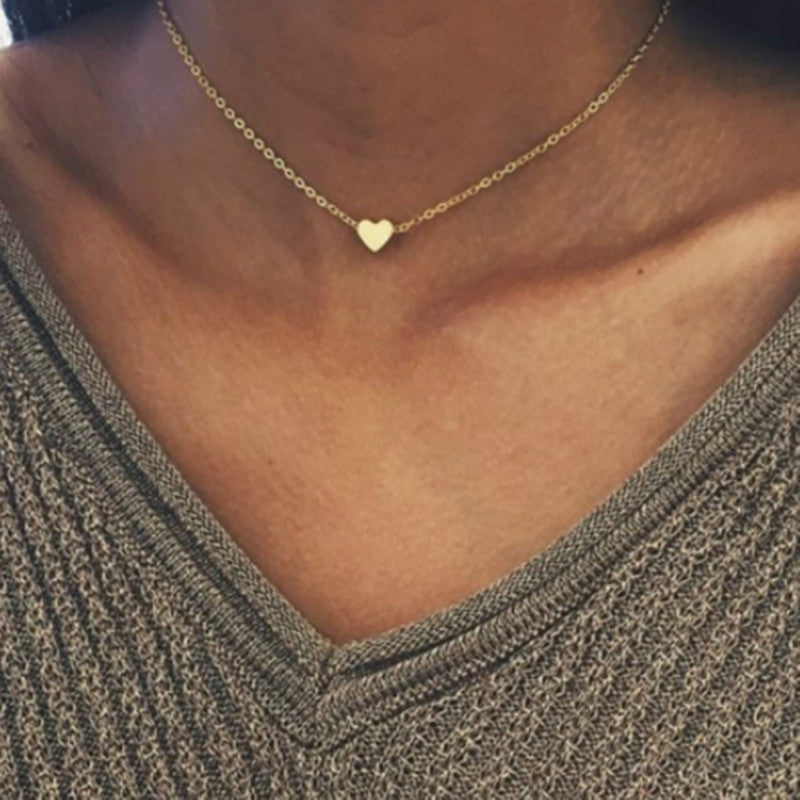 Simple Fashion Gold Color Double-sided Love Pendant Necklaces Clavicle Chains Necklace Women Jewelry Valentines Day Gift Image