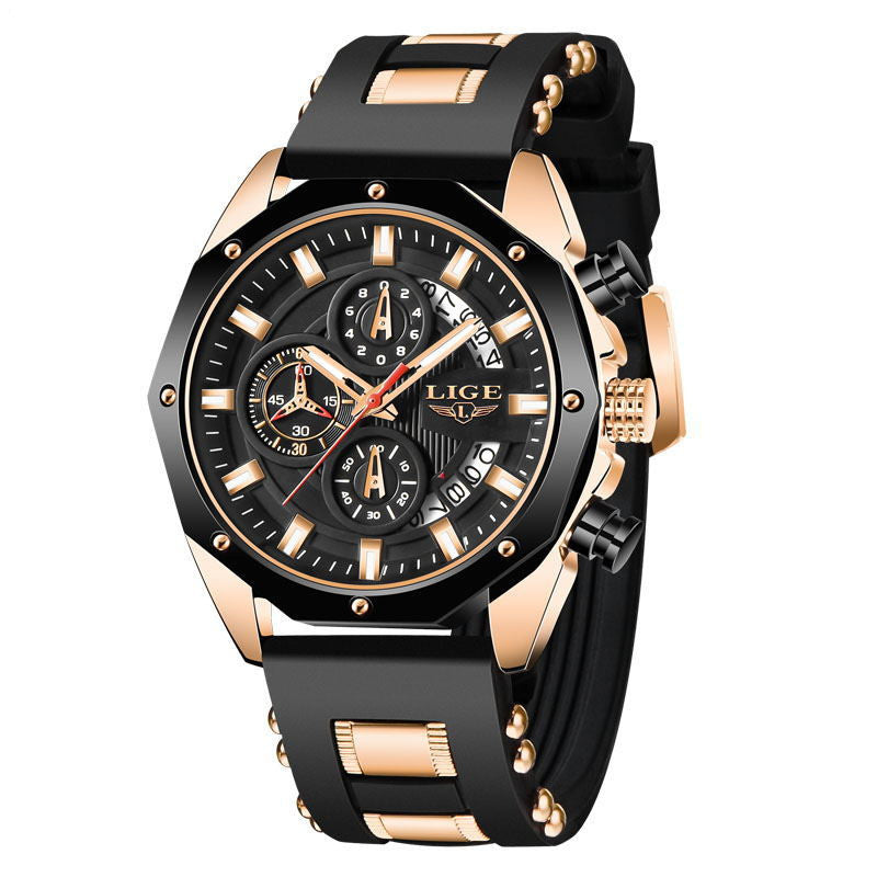 Fashion Mens Watches Top Brand Luxury Silicone Sport Watch Men Quartz Date Clock Waterproof Wristwatch Chronograph Image