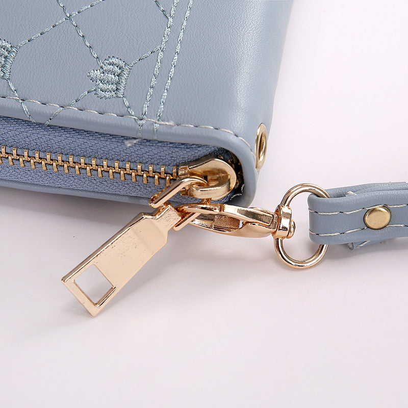 Long Crown Embroidery Thread Single Zip Clutch Wallet Women Image