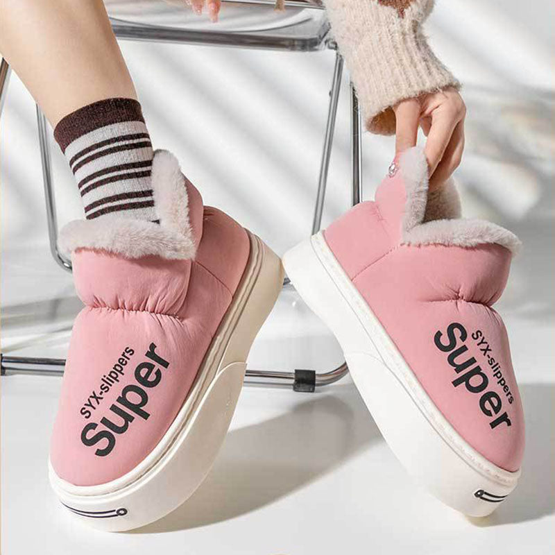 New Covered Heel Down Cotton Slippers For Women Winter Warm Thick-soled Platform Slippers Indoor And Outdoor Garden Walking Shoes Image