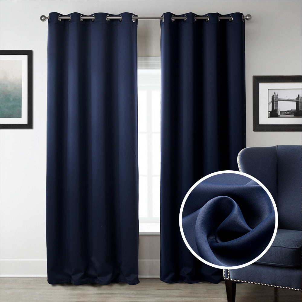 Dark Blue Bedroom Blackout Fabric Printed Curtains Image