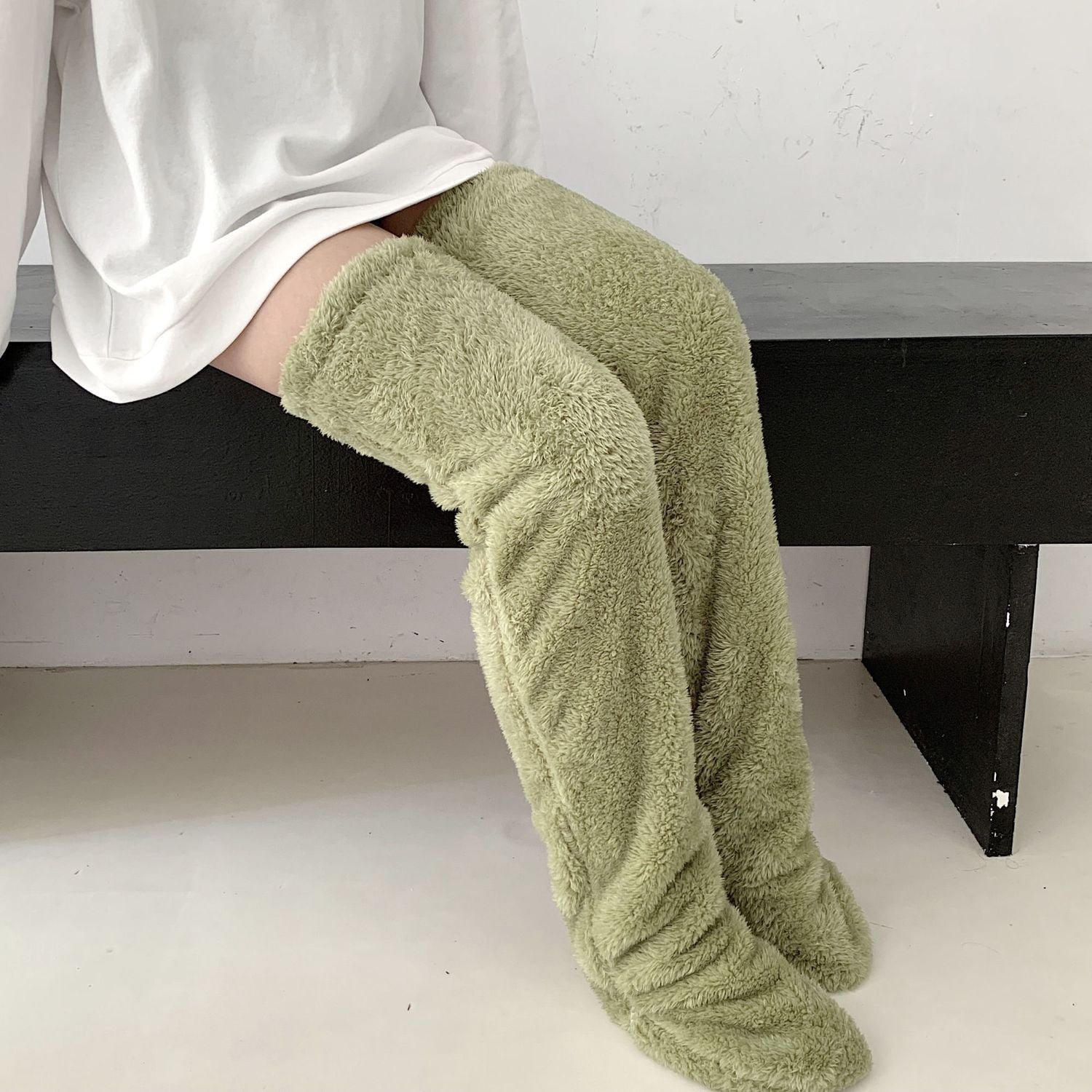 Over Knee High Fuzzy Long Socks Winter Warm Cold Leg Knee Joint Cold-proof Stockings Home Floor Sleeping Socks Image