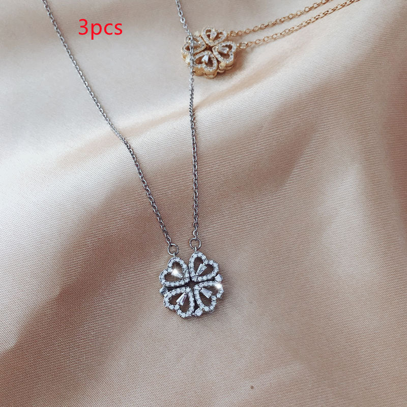 Explosive Style Detachable Deformed Four-leaf Clover Necklace For Women A Multi-wearing Zircon Small Love Short Clavicle Chain Image