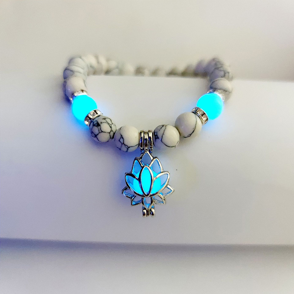 Energy Luminous Lotus Natural Stone Bracelet Yoga Healing Luminous Glow In The Dark Charm Beads Bracelet For Men Women Prayer Buddhism Image