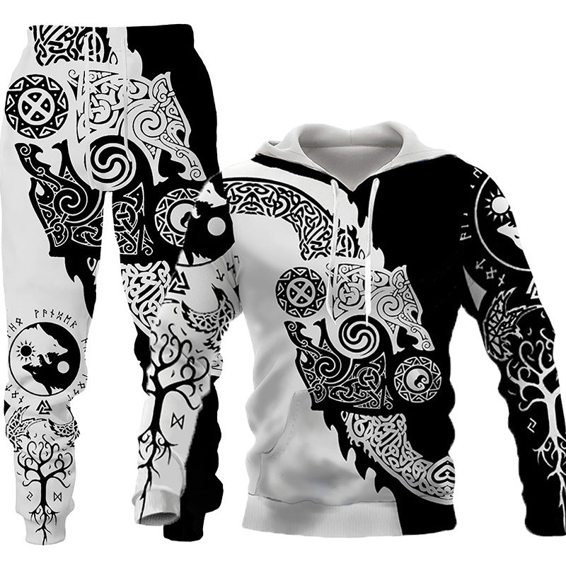 3D Wolf Print Tracksuit Men Sportswear Hooded Sweatsuit Two Piece Outdoors Running Fitness Mens Clothing Jogging Set Image