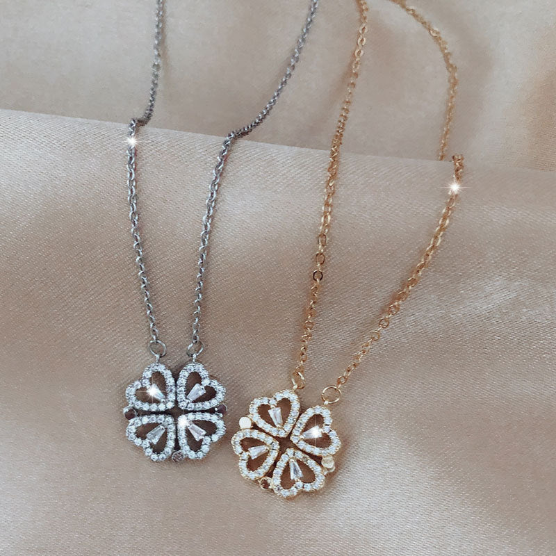 Explosive Style Detachable Deformed Four-leaf Clover Necklace For Women A Multi-wearing Zircon Small Love Short Clavicle Chain Image