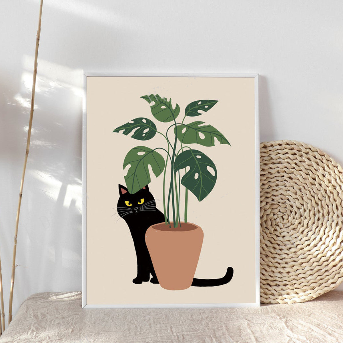 Cat Wall Art Drawing Cartoon Cute Canvas Painting Image