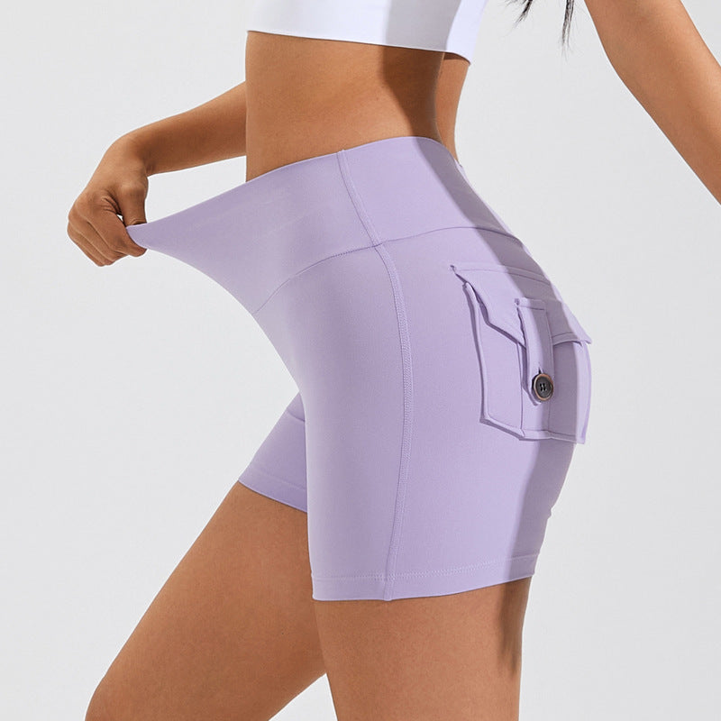 High Waist Hip Lifting Shorts With Pockets Quick Dry Yoga Fitness Sports Pants Summer Women Clothes Image