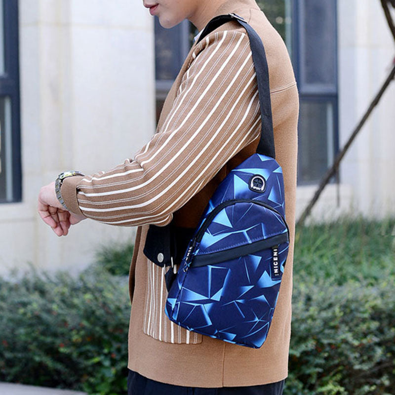 Print Sling Chest Bag For Men Crossbody Bag With Earphone Hole Design Image