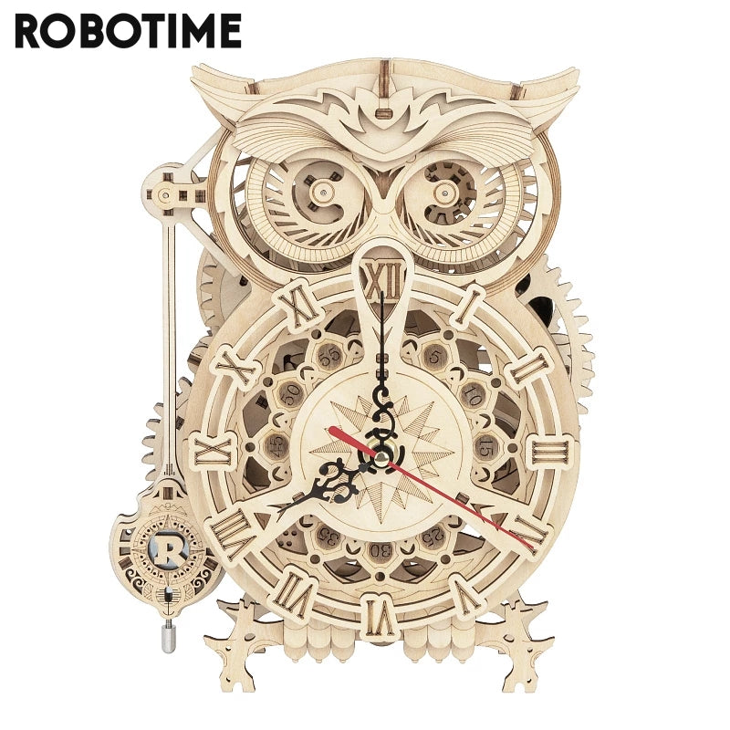 Robotime Rokr Creative DIY Toys 3D Owl Wooden Clock Building Block Kits For Children Christmas Gifts Home Decoration LK503 Image