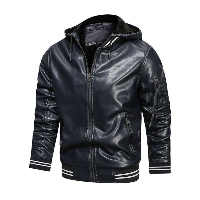 Men's Jacket Spot Hooded Multi-pocket Leather Jacket Men Image