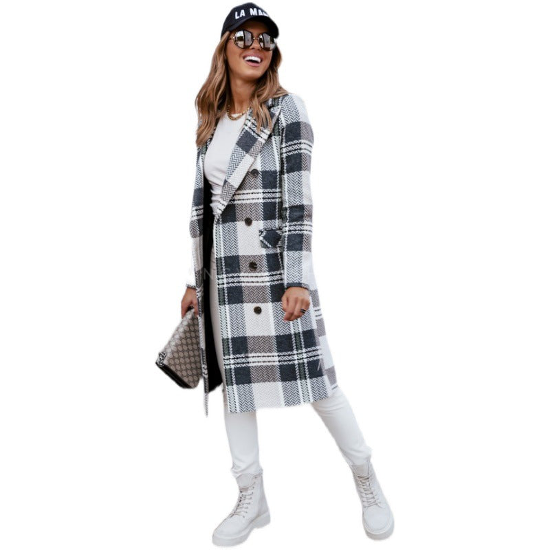 European And American Fashion Plaid Woolen Coat Image