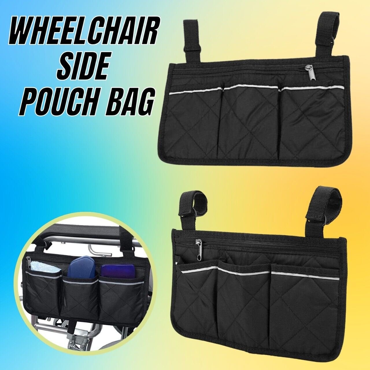 Wheelchair Armrest Accessories Side Bags To Hang On Side Pouch With Bright Line Image