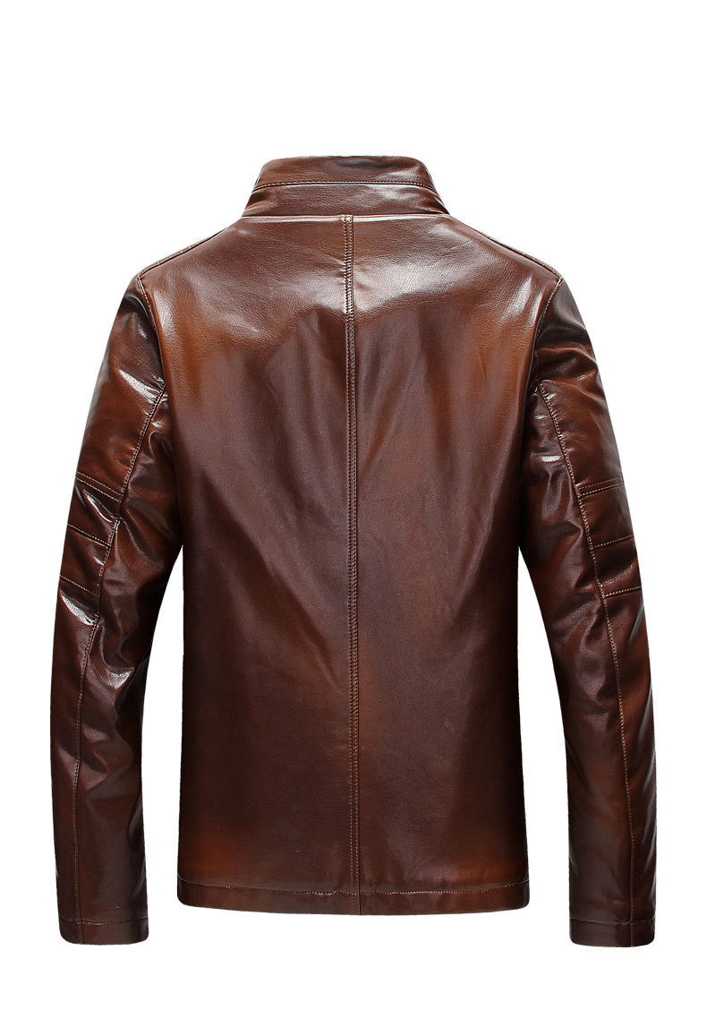 Men PU Leather Stand Collar Jacket Image