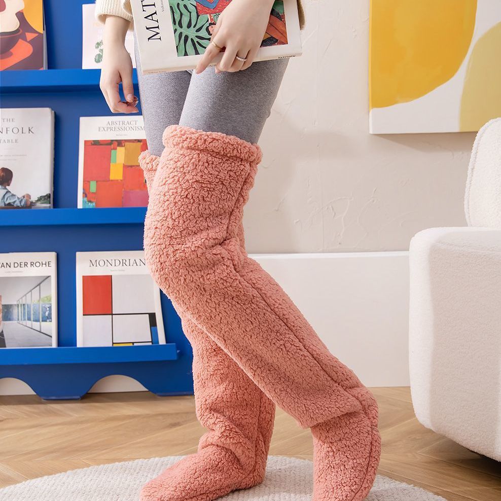 Over Knee High Fuzzy Long Socks Winter Warm Cold Leg Knee Joint Cold-proof Stockings Home Floor Sleeping Socks Image