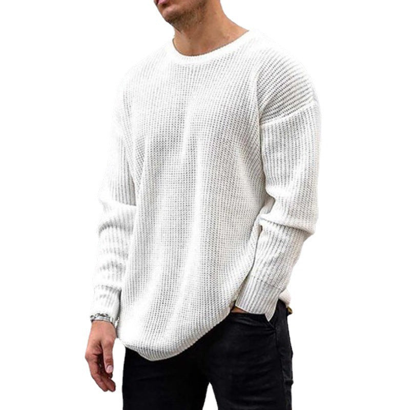 Fashion Sweater Men's Knit Top Solid Color Round Neck Image