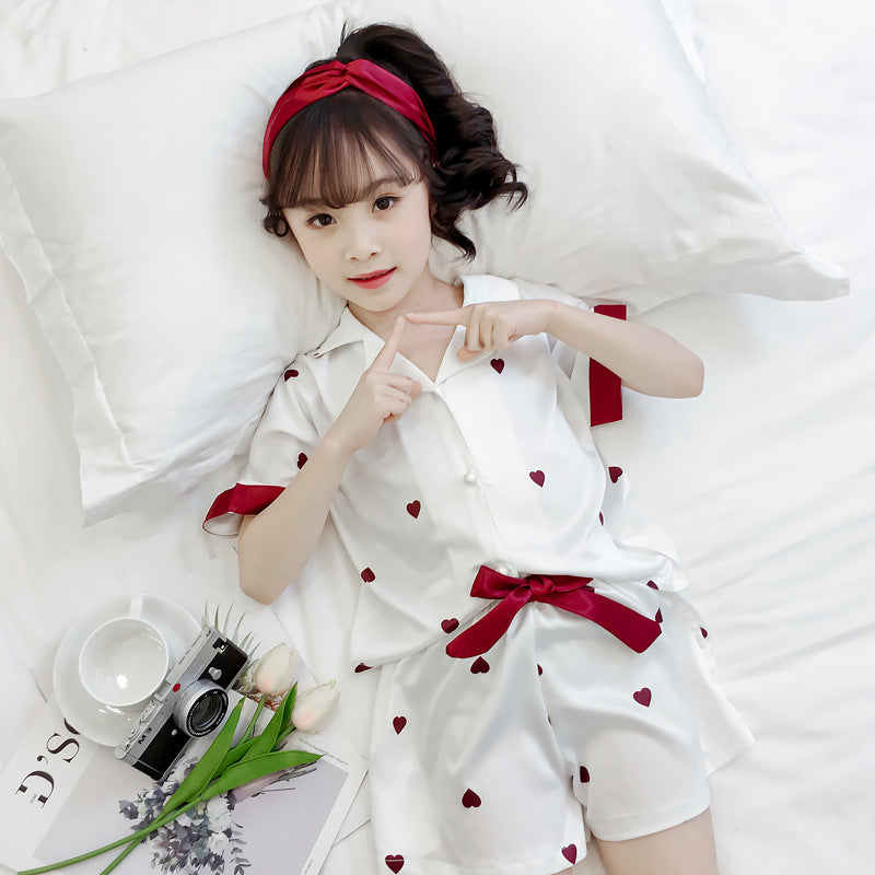 Girls Summer Cartoon Pajamas Short-sleeved Shorts Two-piece Suit Image