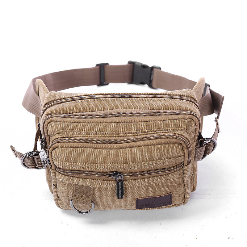 Canvas Fanny Pack With 4-Zipper Pockets Men Waist Bag Hip Bum Bag With Adjustable Strap For Outdoors Workout Traveling Casual Running Hiking Cycling Image