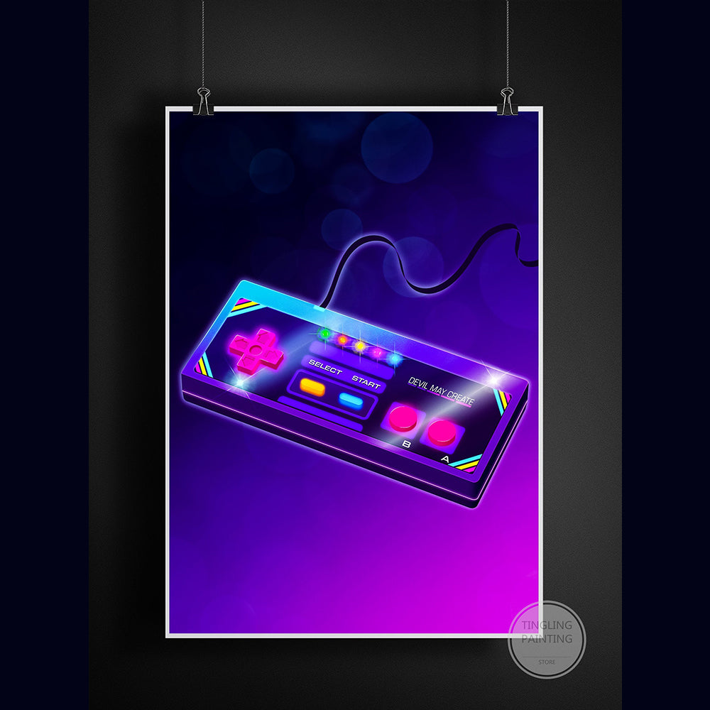 Retro Neon Game Poster Canvas Painting Image