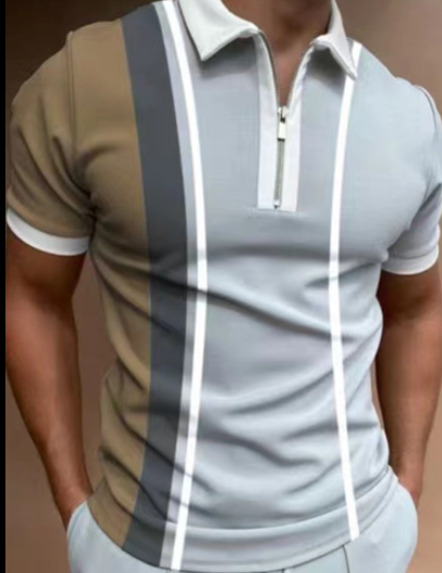 Men's POLO Shirt Striped Printed Short Sleeve T-Shirt Lapel Shirt Image