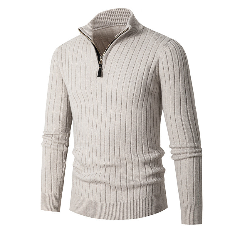 Men's Long-sleeved Half-turtleneck Zip-up Sweater Image