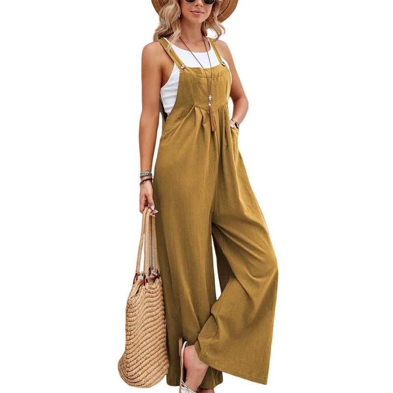 Women Long Bib Pants Overalls Casual Loose Rompers Jumpsuits With Pockets Image