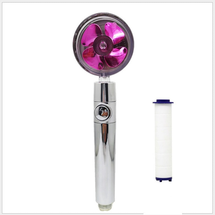 Propeller Driven Shower Head With Stop Button And Cotton Filter Turbocharged High Pressure Handheld Shower Nozzle Image