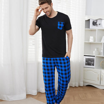 Men's Pajamas Set Short-sleeved Long Pants Home Wear