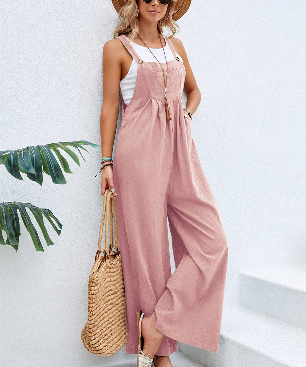 Women Long Bib Pants Overalls Casual Loose Rompers Jumpsuits With Pockets