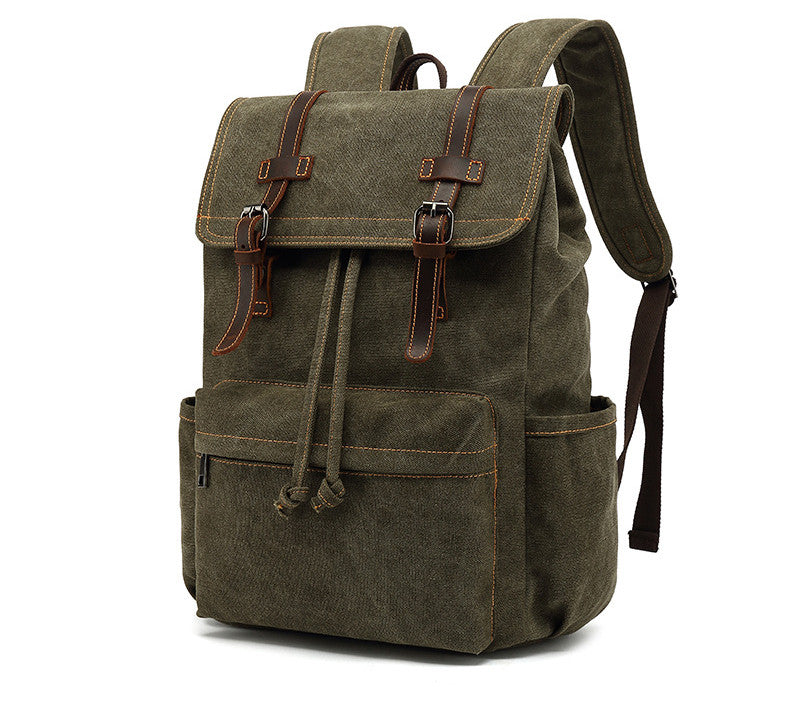 Men's Backpack Vintage Crazy Horse Leather Outdoor Travel Canvas Bag