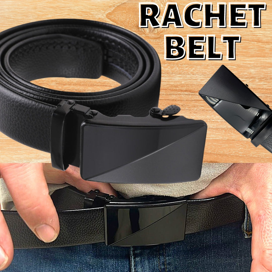 Microfiber PU Leather Ratchet Belt Belts For Men Adjustable Slide Buckle Black Image