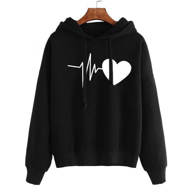 Heart Print Streetwear Hoodies Women Sweatshirt Spring Autumn Long Sleeve Hoodie Clothes Image