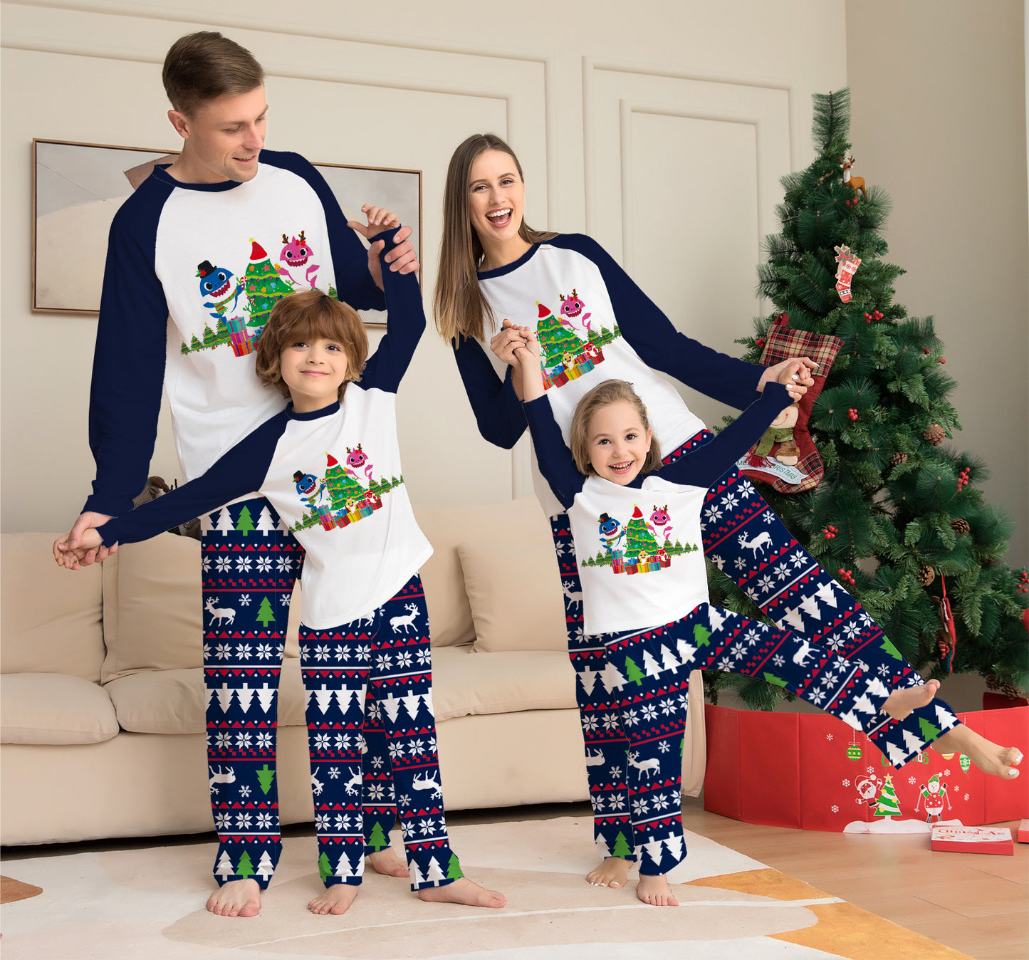 Family Matching Christmas Pajamas Set Xmas Long Sleeve Sleepwear Nightwear For Couples Kids Baby