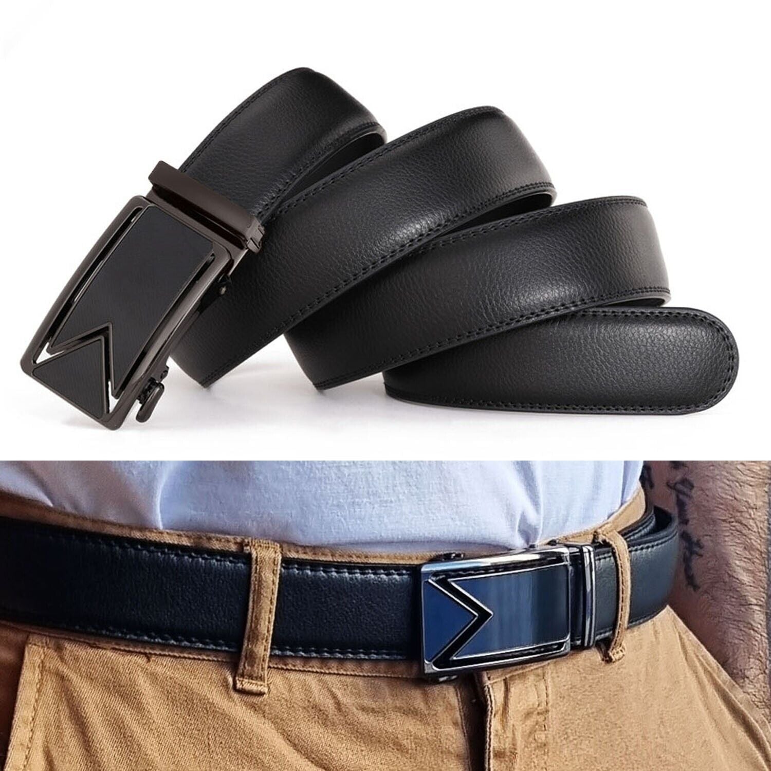 Microfiber Leather Mens Ratchet Belt Belts For Men Adjustable Automatic Buckle Image