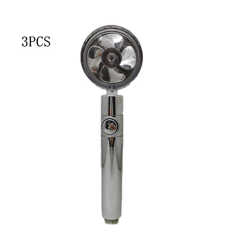 Propeller Driven Shower Head With Stop Button And Cotton Filter Turbocharged High Pressure Handheld Shower Nozzle Image