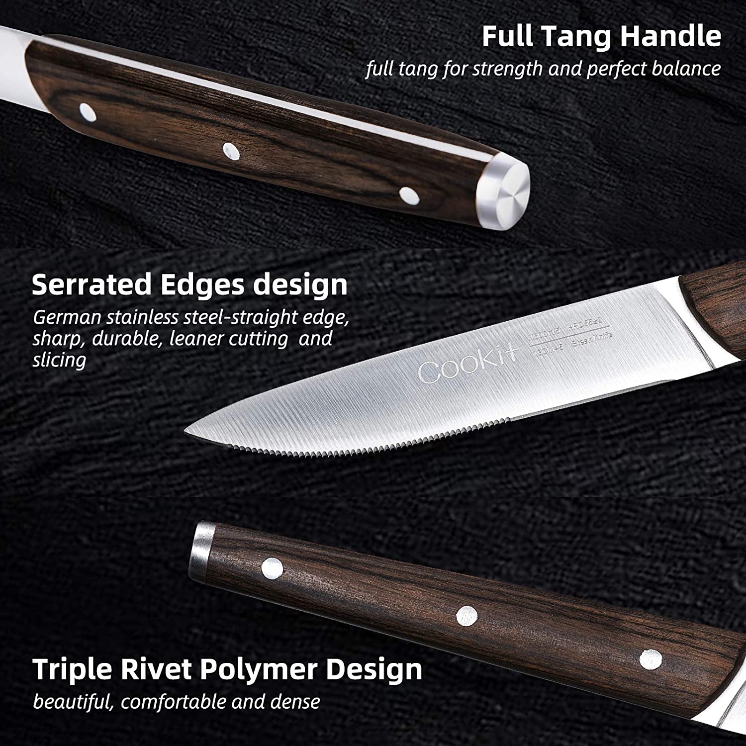 6Pcs Steak Knife Set Serrated Stainless Steel Utility with Wooden Handle for Home Dining Restaurant Image