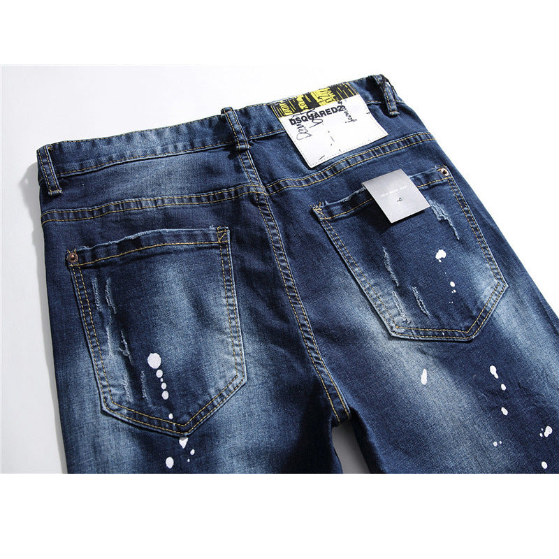 men jeans famous D2 Men slim jeans pants mens denim trousers zipper blue hole Pencil Pants Image