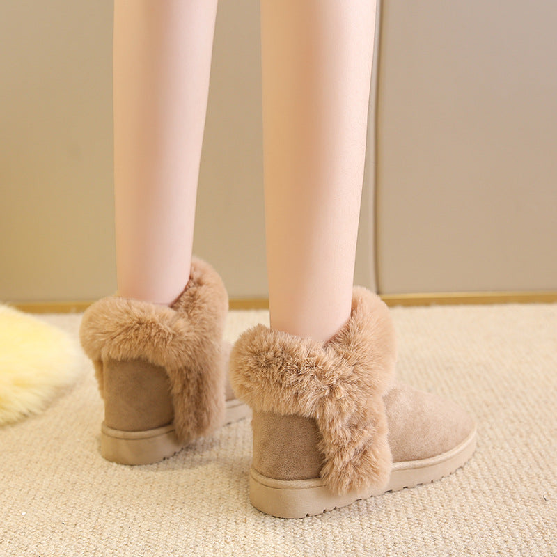 Snow Boots For Women Students Winter Warm Slip On Fluffy Platform Comfy Fleece Ankle Boots Non-slip Plush Cotton Shoes Image