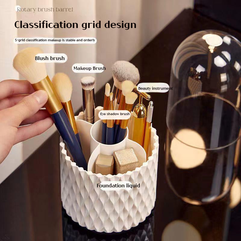 360 Rotating Large Capacity Transparent Makeup Brush Storage Pen Holder Acrylic Dust With Lid Desktop Cosmetic Storage Box Image