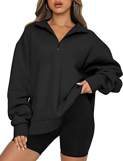 Women Sweatshirts Zip Turndown Collar Loose Casual Tops Clothes Image