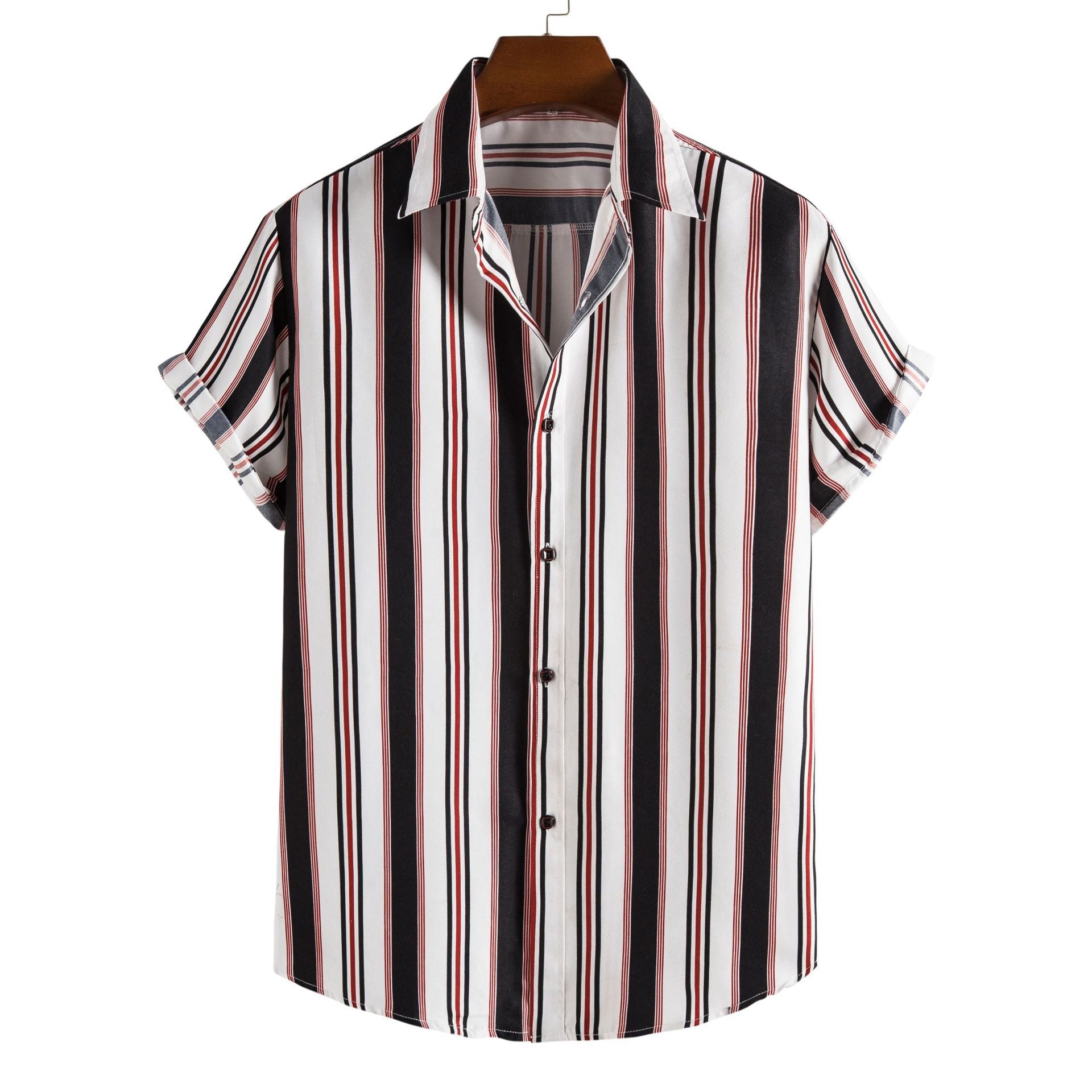 Simple Men's Short Sleeve Casual Shirt Striped Printed Shirt Image