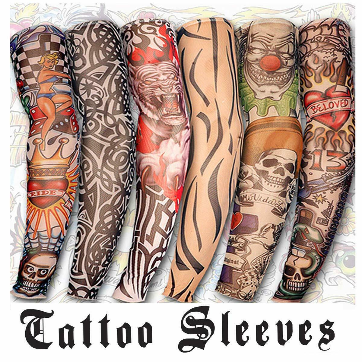 Fake Temporary Tattoo Sleeve Full Arm Cover UV Sun Protection Outdoor Sports 6pc Image