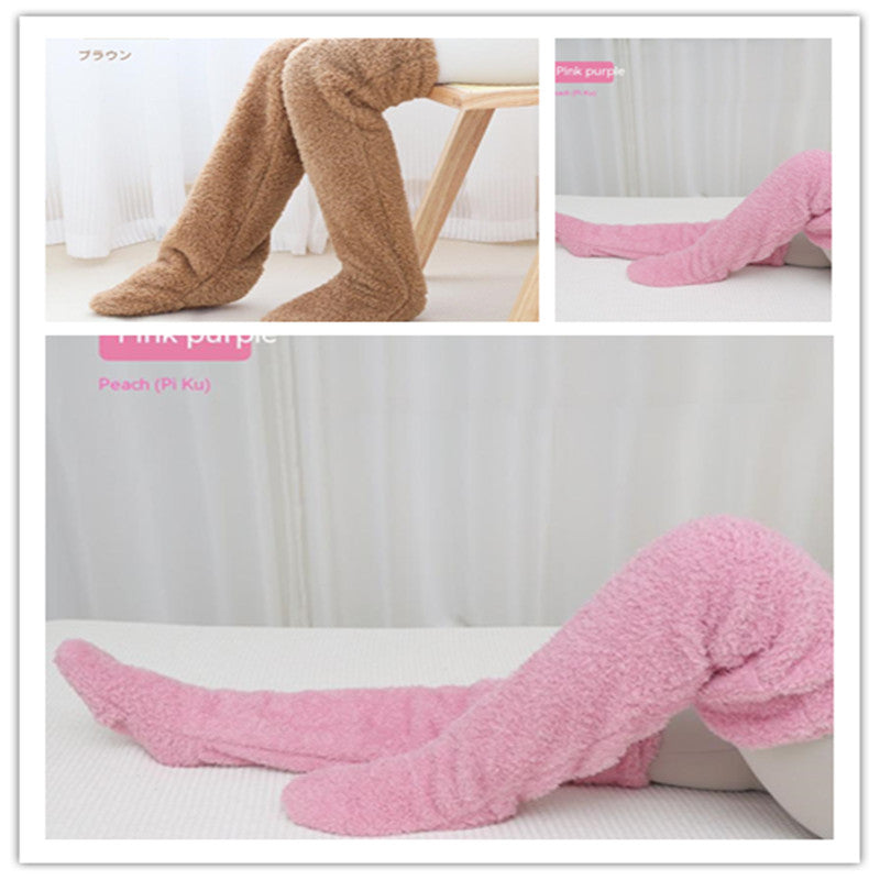 Over Knee High Fuzzy Long Socks Winter Warm Cold Leg Knee Joint Cold-proof Stockings Home Floor Sleeping Socks Image