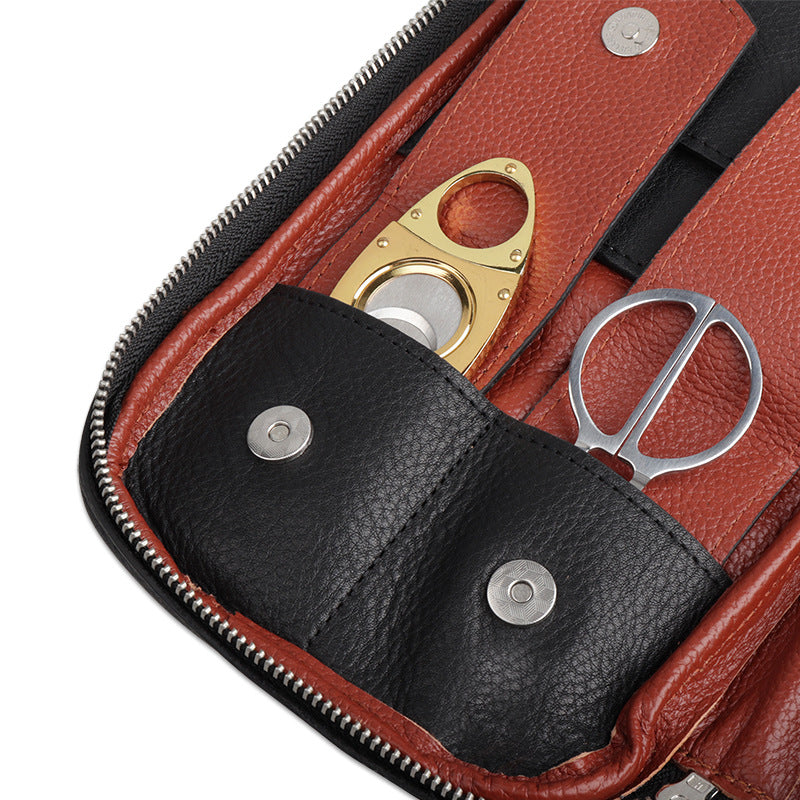 Leather Cigar Bag Carry-on Travel Portable Moisturizing Cigar Case Image