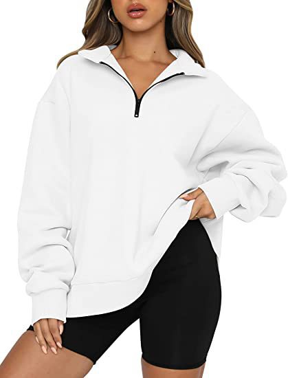 Women Sweatshirts Zip Turndown Collar Loose Casual Tops Clothes Image