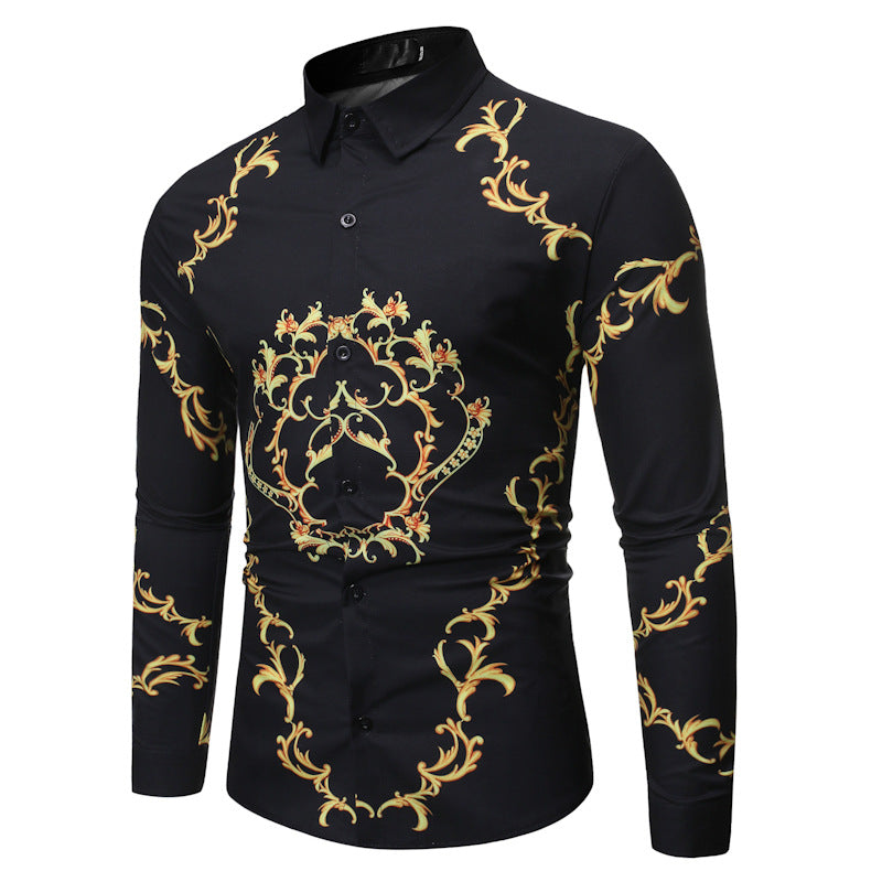 New Mens Long Sleeve Shirts Slim Fit Casual Shirt For Men Flower Shirt Image