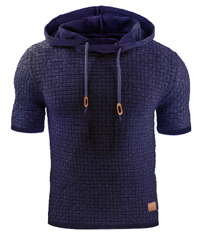 Mens Hooded Sweatshirt Short Sleeve Solid Knitted Hoodie Pullover Sweater Image