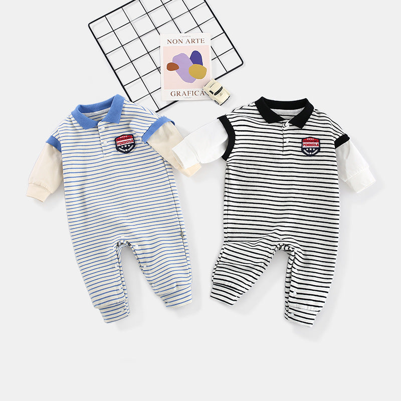 Baby Onesies Striped Male Baby Newborn Clothes Baby Autumn Clothes Image