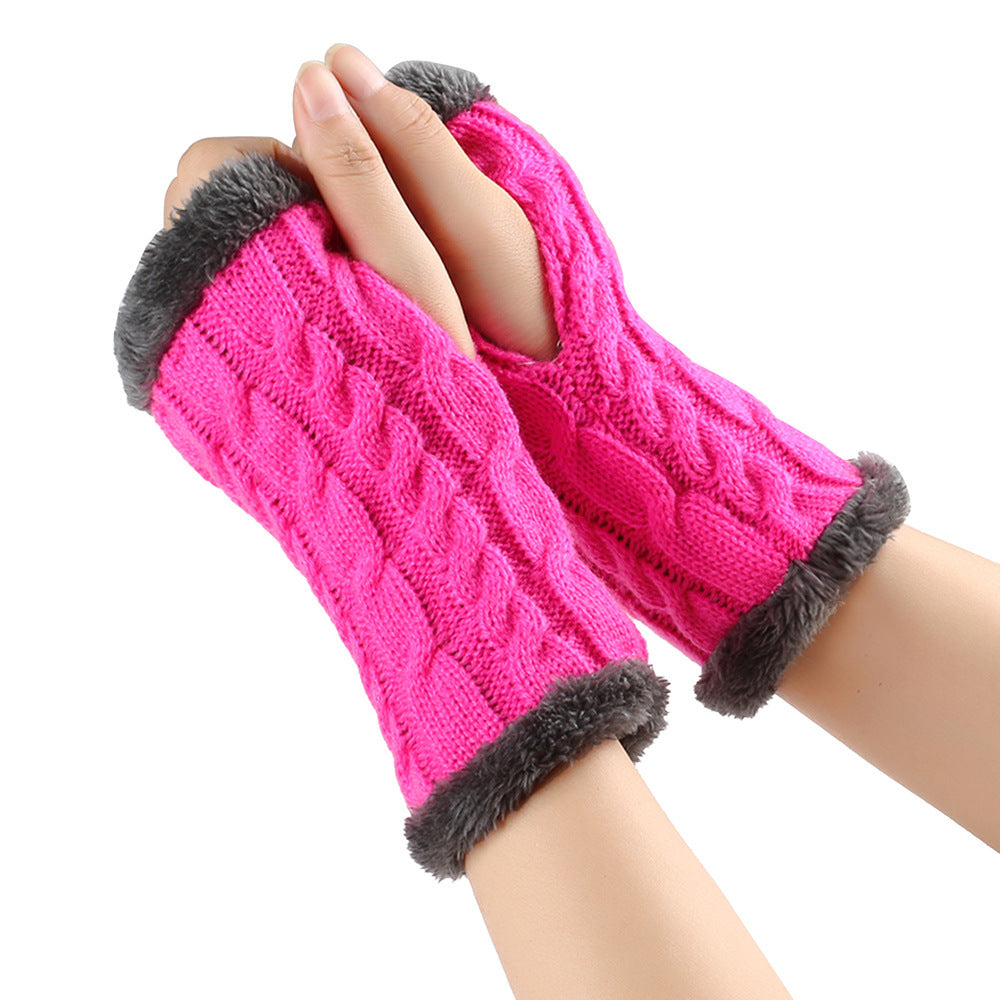 Winter Plush Gloves Twist Knitted Fingerless Fleece Gloves Women Warm Thickened Woolen Gloves Image