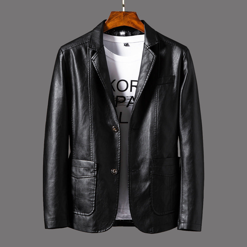 Leather Men's Autumn And Winter Jacket Thin Lapel Image